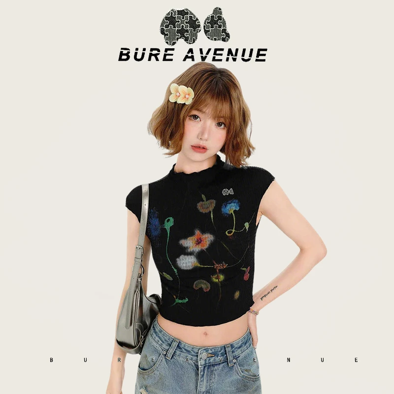 潮牌Bure Avenue断头熊印花辣妹款短袖t恤女夏季新款修身显瘦上衣