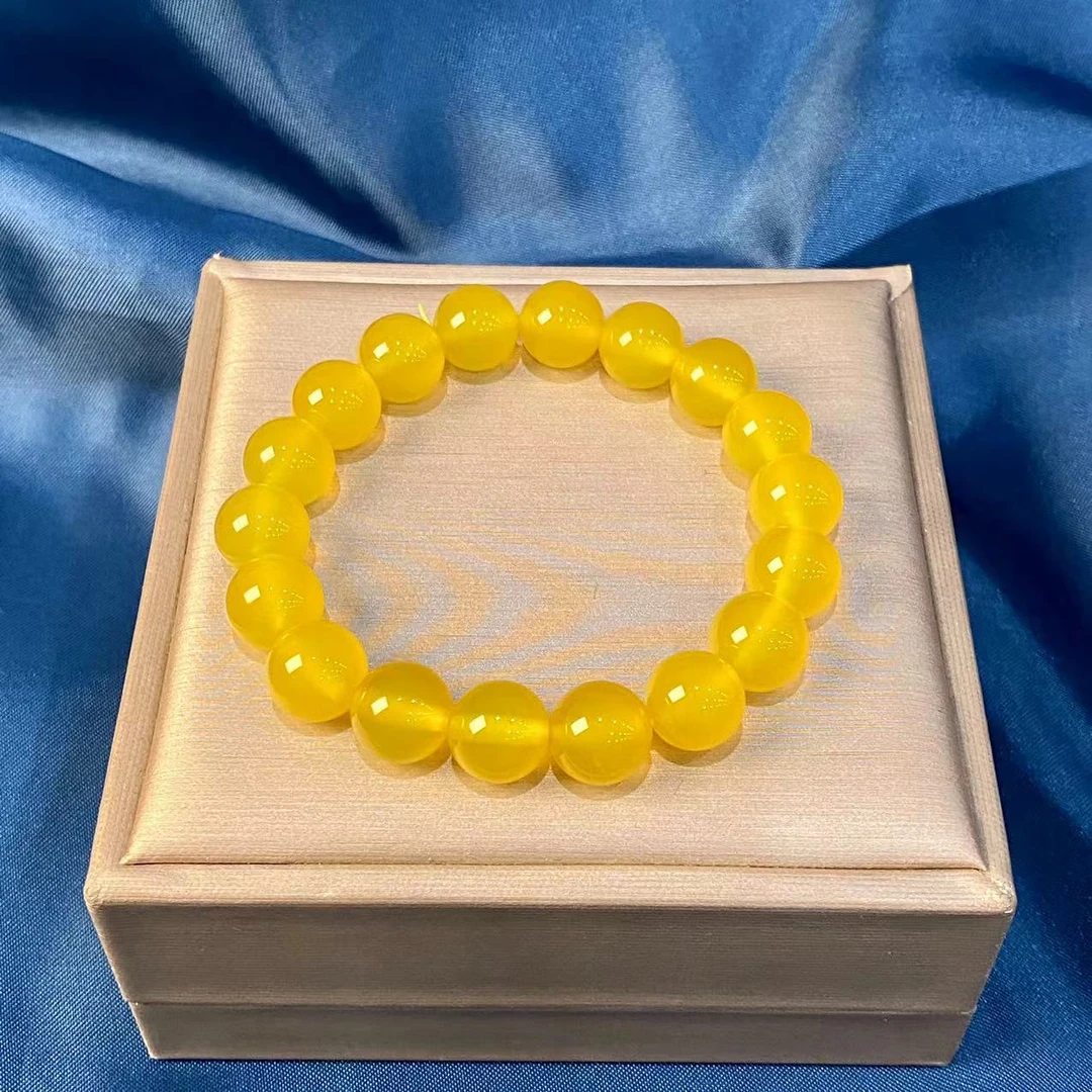 原创设计款鸡油黄卡10mm黄玛瑙素圈简约百搭手链 多样性发一SL099