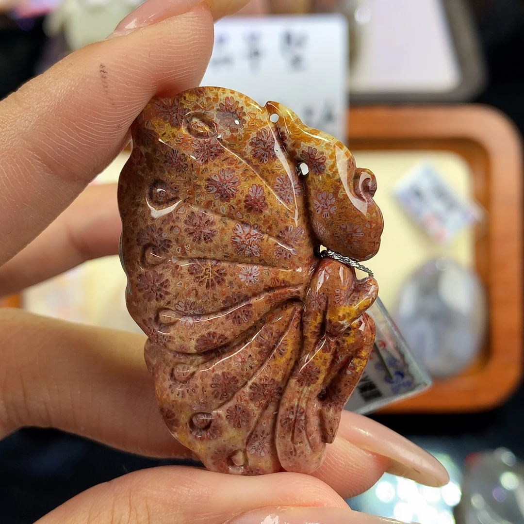 硅化珊瑚（珊瑚玉）未镶嵌吊坠(赠链)15号蝴蝶仙子