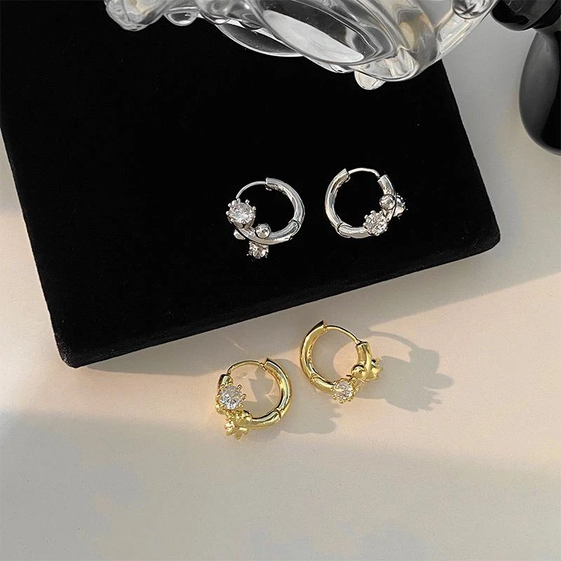 铜合金锆石耳饰 新款时尚高级设计感环形圆形耳扣球行几何精致冷