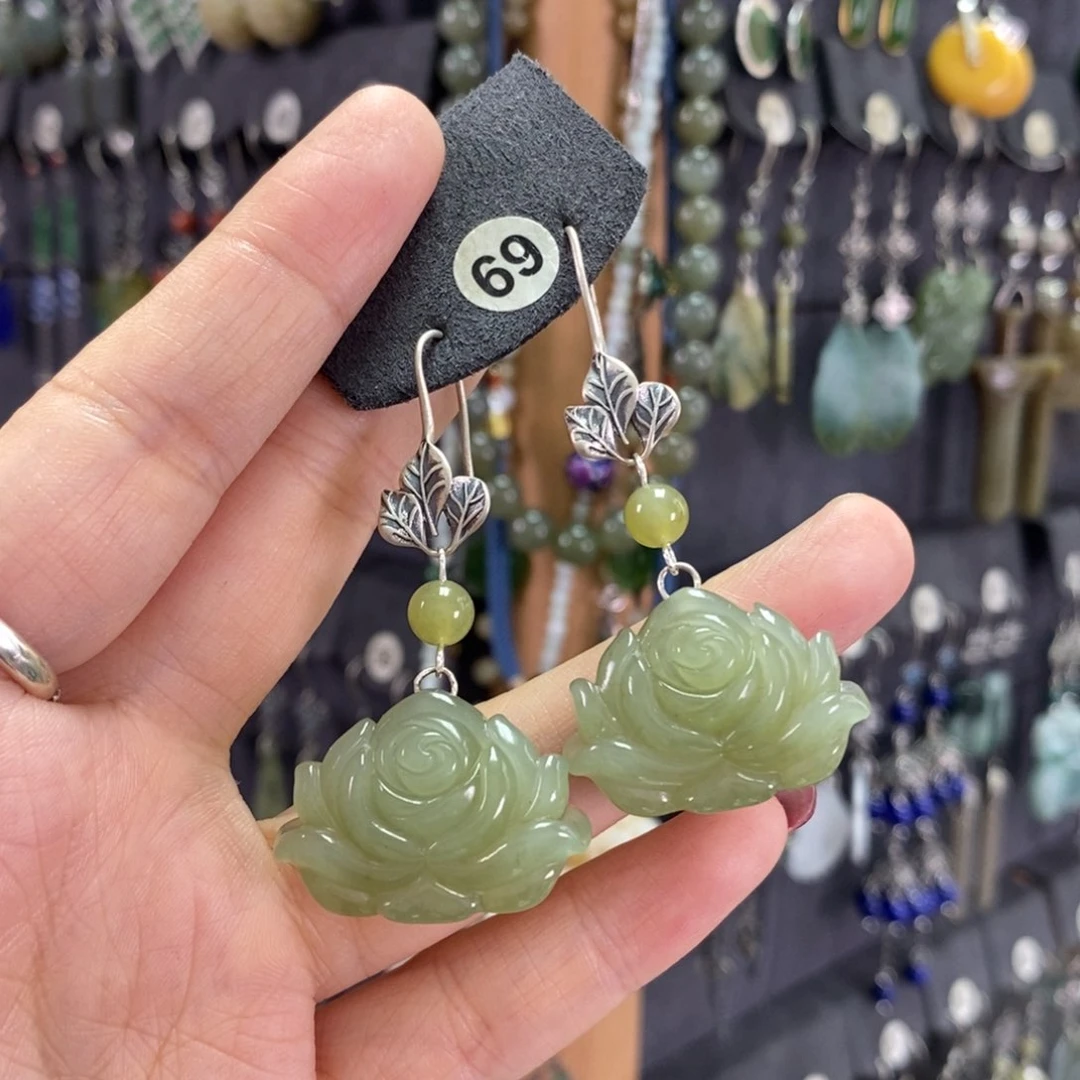 和田玉银S925镶嵌耳饰1⃣️X45