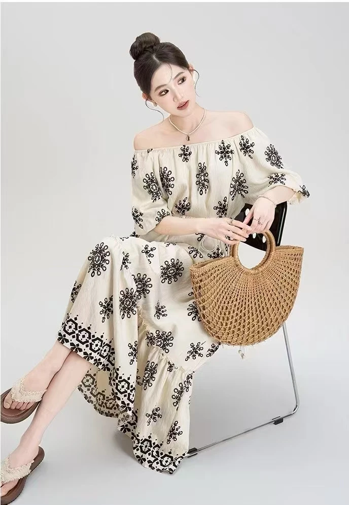 印花短袖套头夏季常规长裙连衣裙气质优雅女装裙子