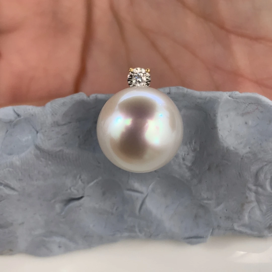 定制海水珍珠18K金镶嵌吊坠(不含链)澳白13-14mm