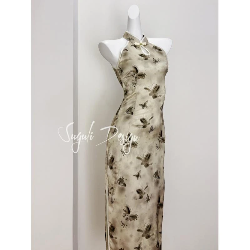 【椿不晚】文艺港风复古高端日常旗袍奢华气质双层衣长120