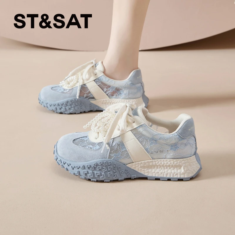 星期六显脚小德训女士2025新款夏季透气休闲网面鞋厚底网红女鞋子