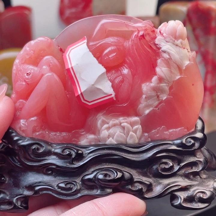 巴林鸡血石赏**福粉冻鸡血
