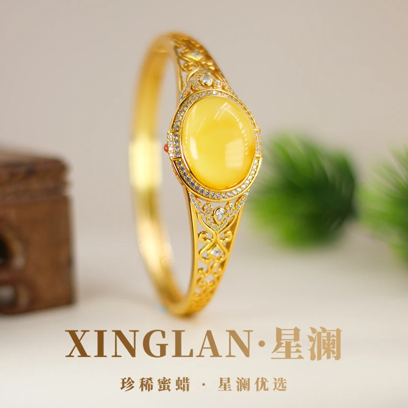 【如意】S925镶嵌白蜡如意蛋面手镯