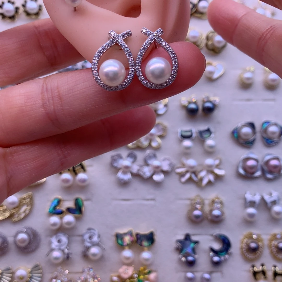 合金淡水珍珠耳饰