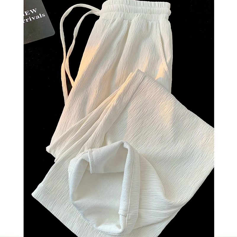 冷淡风高级感白色裤子男日系慵懒坠感冰丝男裤夏季薄款直筒休闲裤