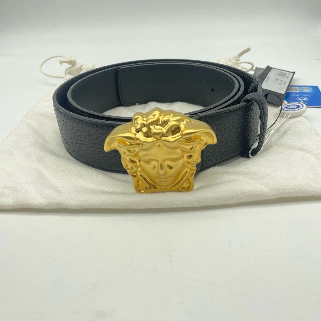 99新 VERSACE/范思哲 100码荔枝纹皮美人杜莎头金头皮带10724265