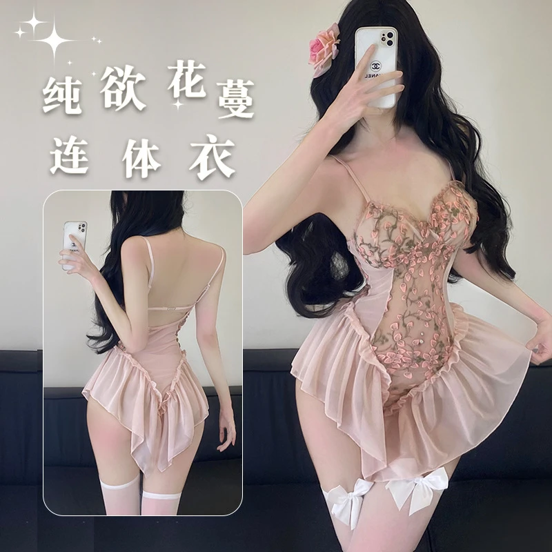 性感纯欲风百搭蕾丝花边露背吊带女士睡裙