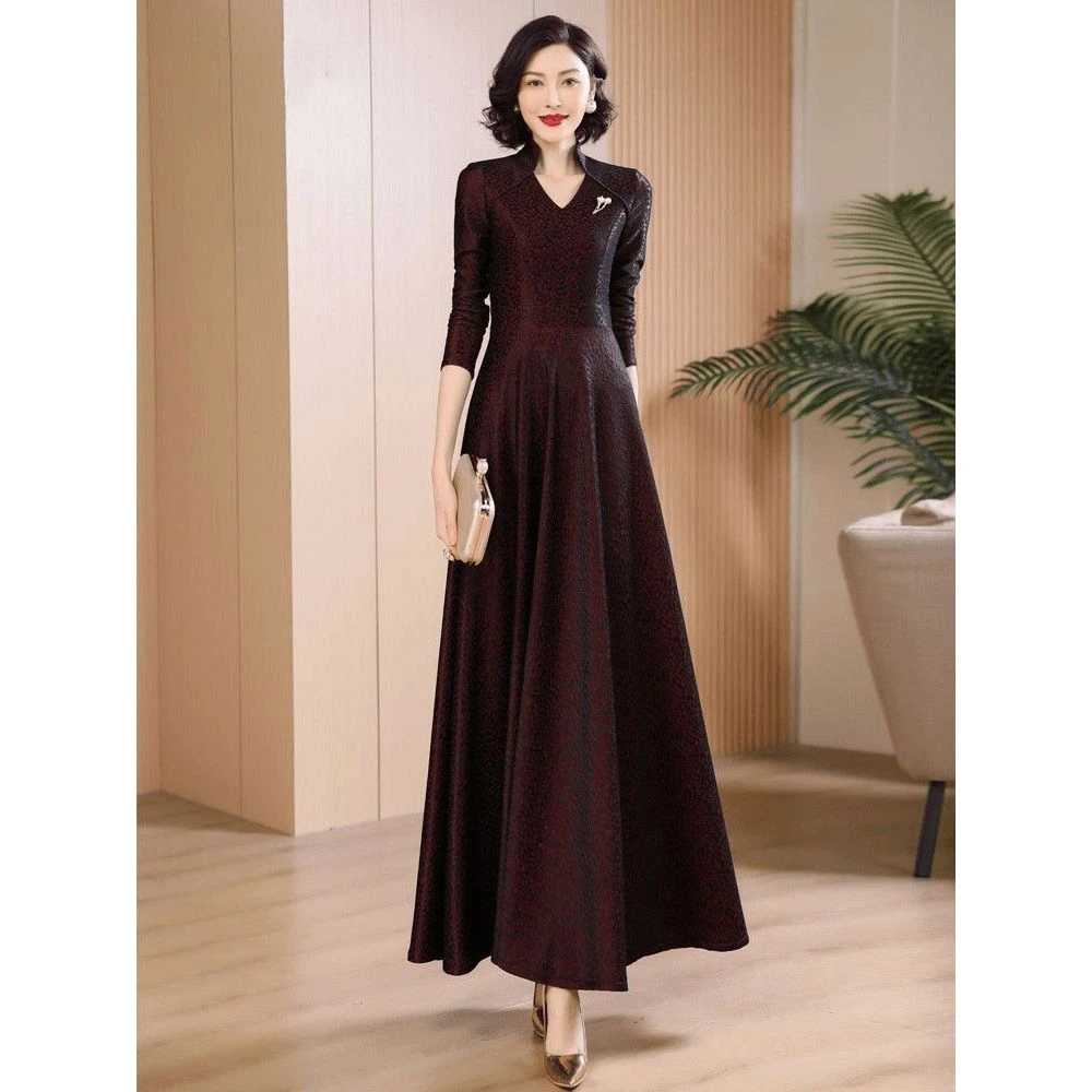 春秋连衣裙女2025年新款阔太太婚礼妈妈装气质显瘦大摆长裙