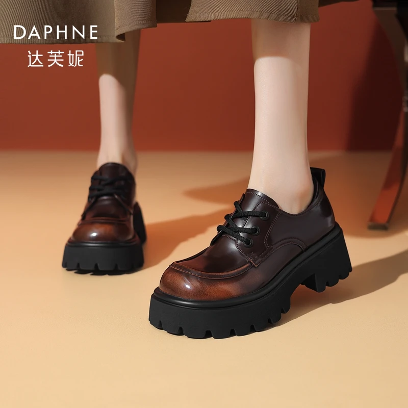 Daphne/达芙妮爆款擦色厚底乐福鞋女春时尚英伦风小皮鞋深口单鞋