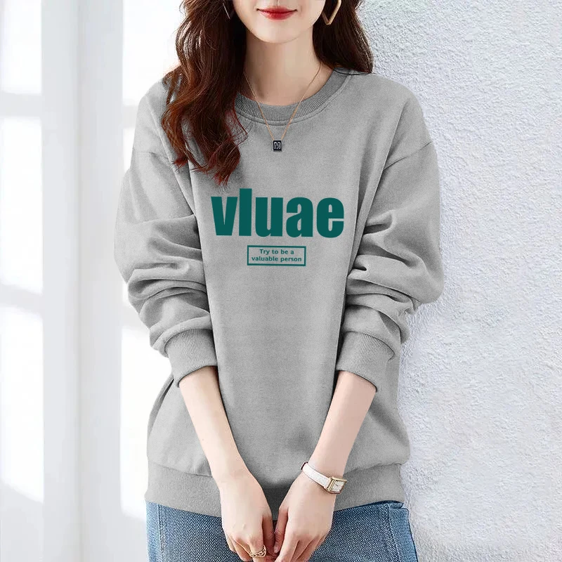 上衣秋冬新款甜美印花套头小众内搭女士圆领卫衣百搭宽松韩版长袖