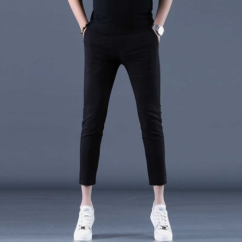 男士商务九分裤潮流百搭夏季简约纯色休闲裤韩版显瘦西裤八分裤子