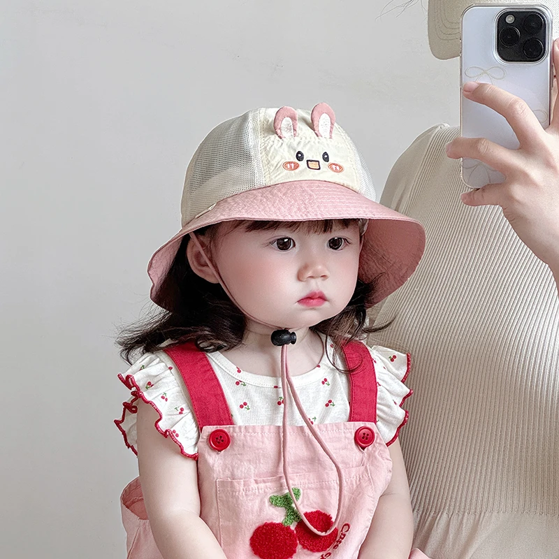 帽子儿童婴儿夏季薄款透气网眼大帽檐遮阳防晒渔夫帽男女宝宝盆帽