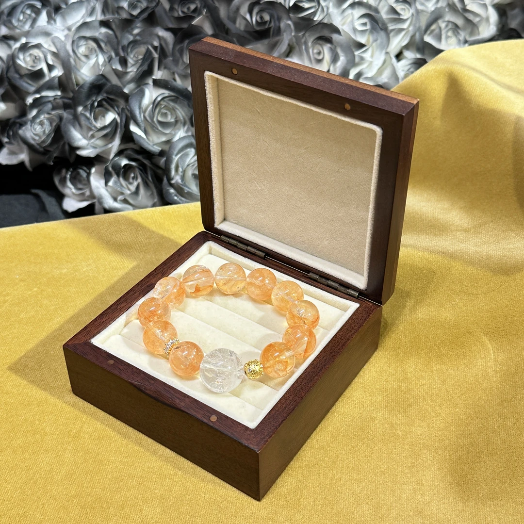 【落日巴黎】天然水晶橙胶花手串（多样性发1）J12