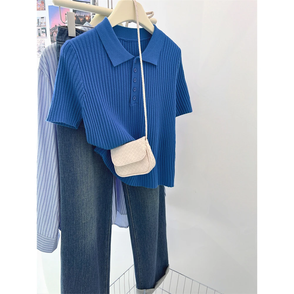 设计感polo衫短袖T恤女2025夏季小众百搭针织舒适上衣polo领