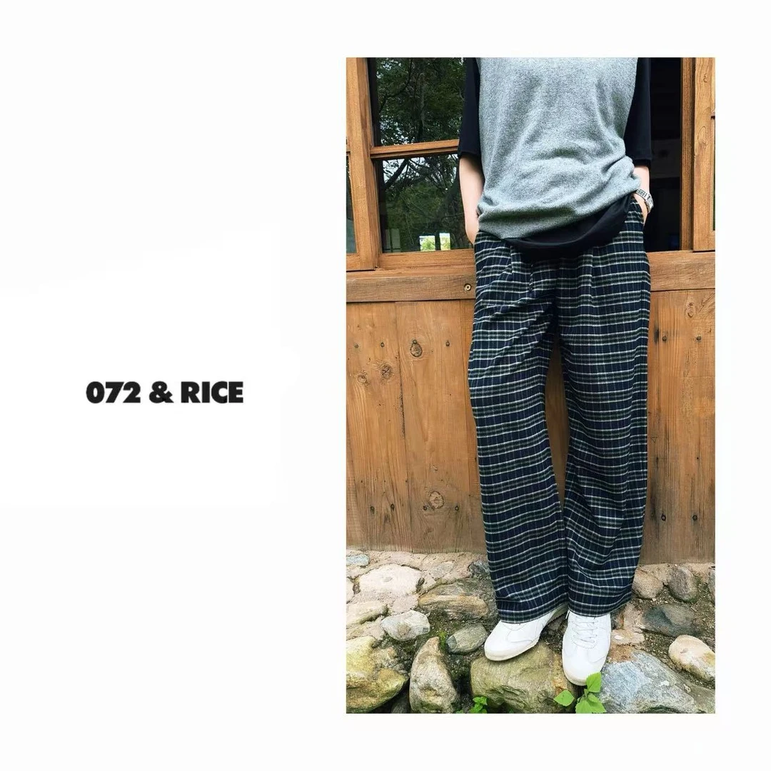 072 & RICE【大理格】秋季休闲百搭格纹直筒长裤 32LK110