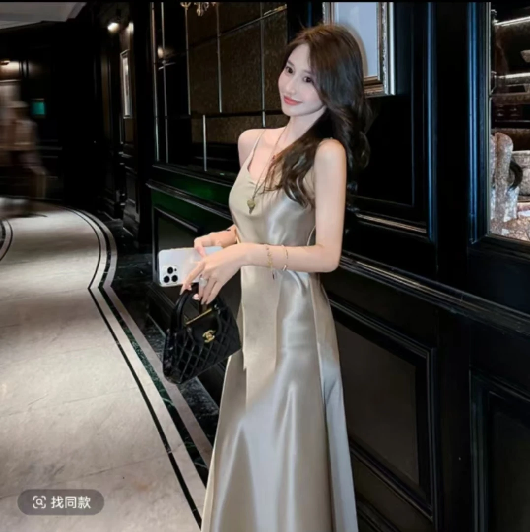 【奈里专属买裙子送飘带】2025款新款吊带缎面鱼尾裙时尚洋气百搭