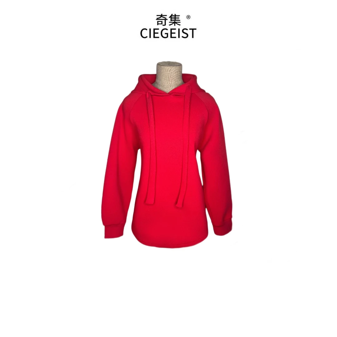 杨杨秋冬设计师款纯色韩版潮流长飘带宽松休闲长袖连帽卫衣2151