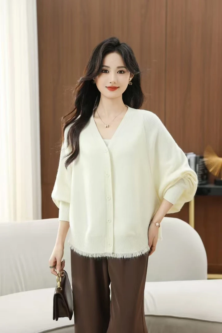 针织秋季简约女开衫蝙蝠袖静奢风蝙蝠毛针织衫针织衫9893