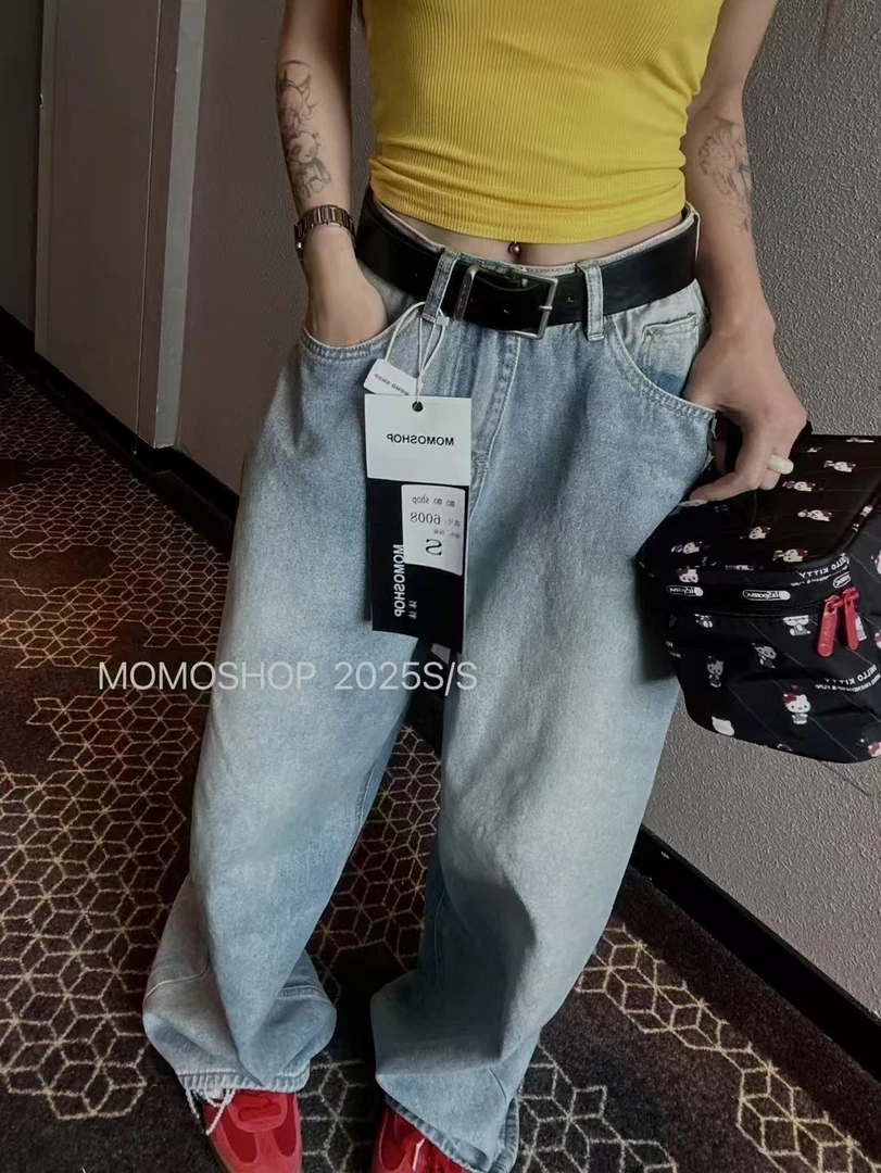 2025春季新款韩版时尚复古百搭高腰显瘦宽松直筒阔腿牛仔裤潮