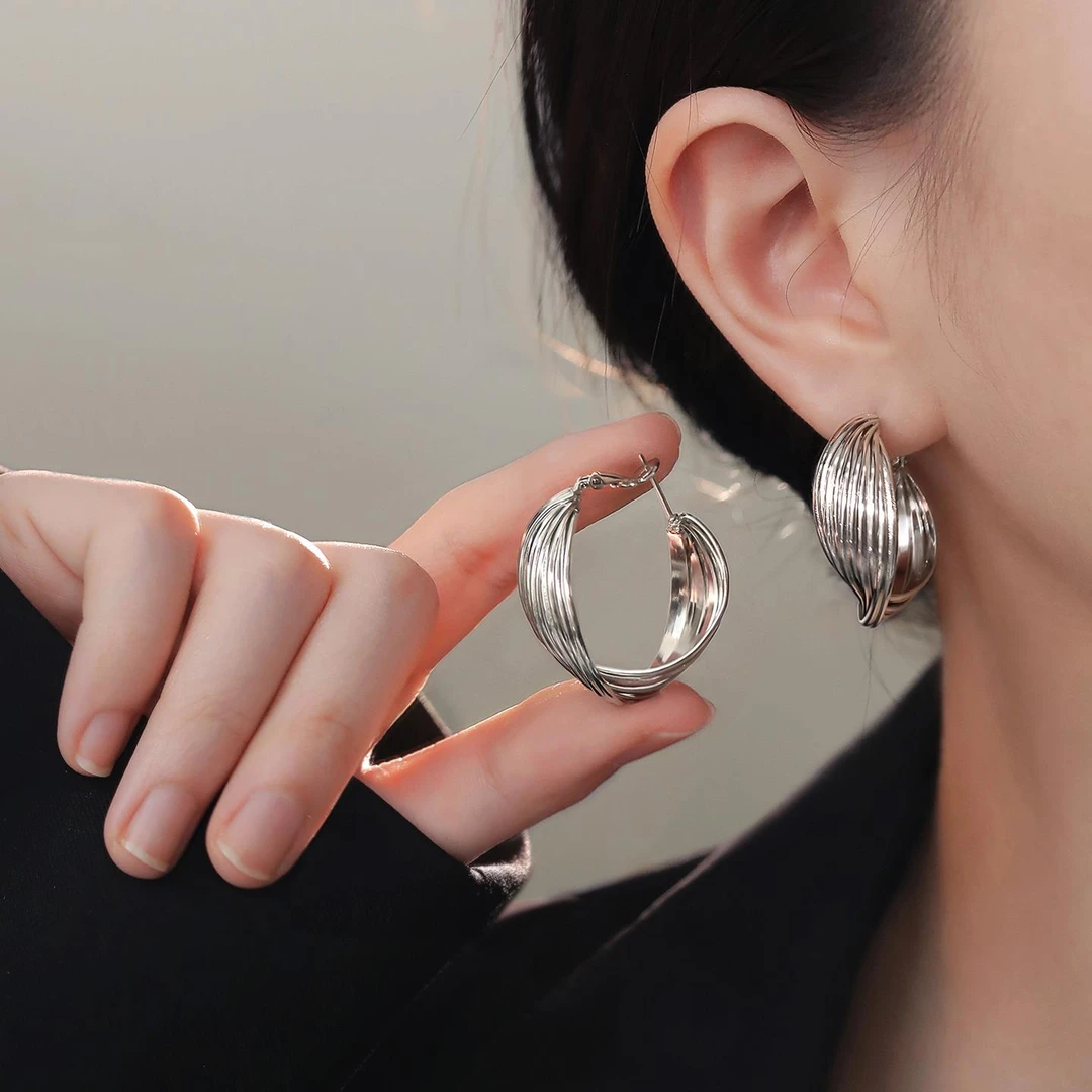 CAIEM KAIET 足银耳饰 S999银针港风素圈大耳环个性轻奢夸张耳圈