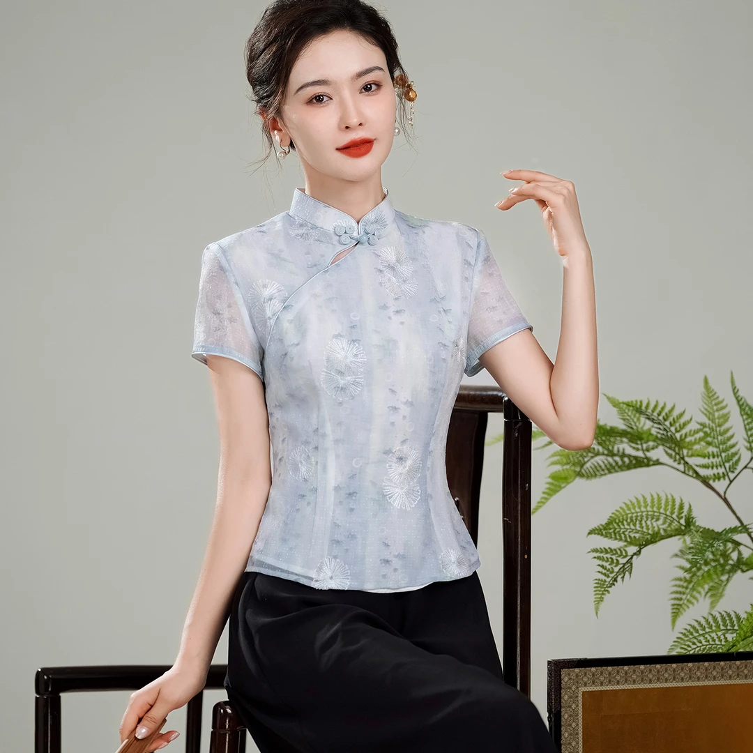 秀观唐流星2025夏装新款改良新中式国风修身唐装日常年轻旗袍上衣