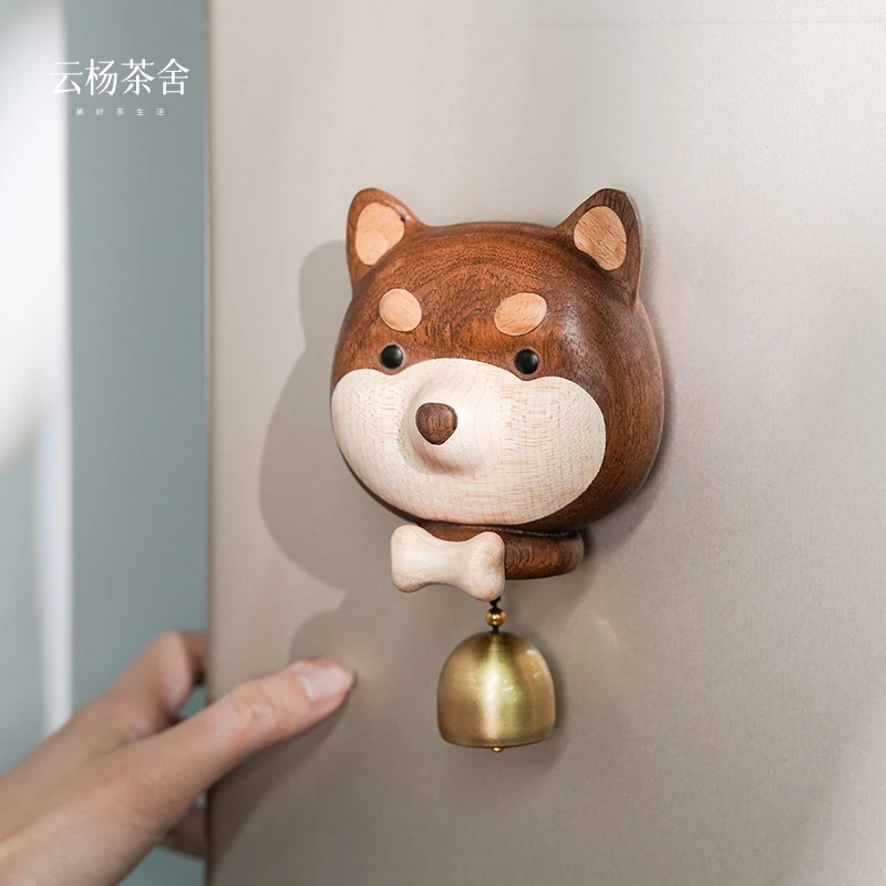 乌檀木柴犬铃铛冰箱贴可爱卡通日式门铃多巴胺风铃磁吸贴创意礼品