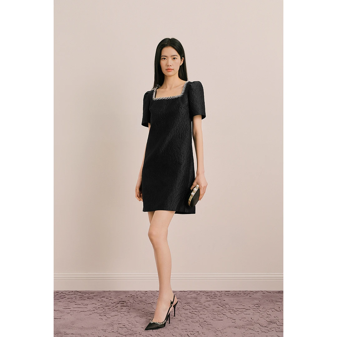 OBBLIGATO奥丽嘉朵钉珠方领肌理感修身连衣裙1C65205180