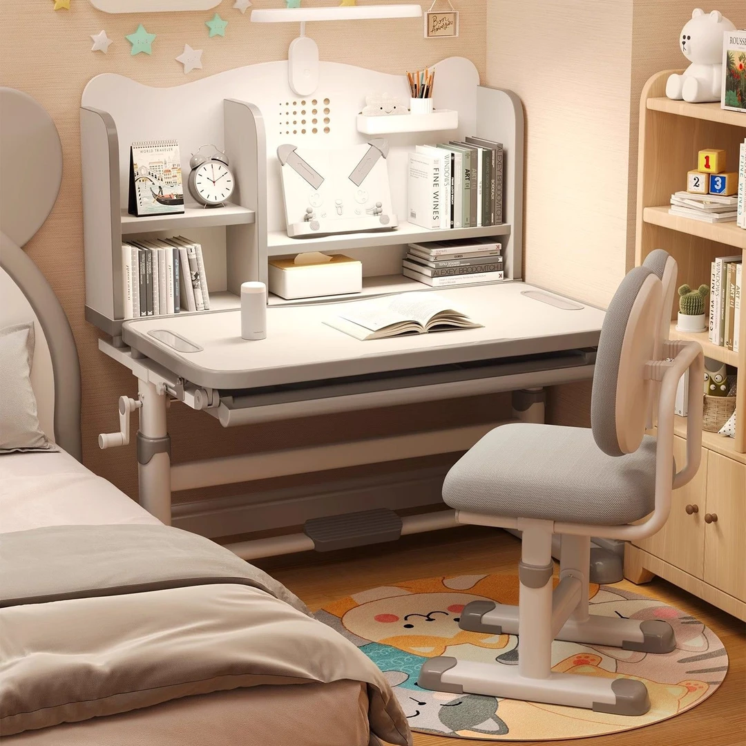 儿童学习桌3-18岁孩子手摇升降书桌学生书桌家用写作业桌椅套装