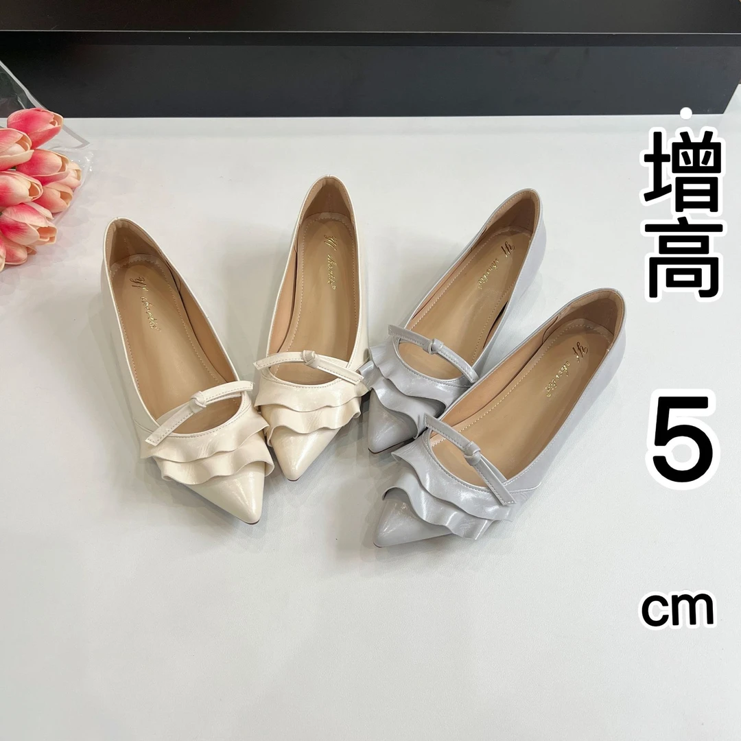 内增高女鞋荷叶设计尖头一脚蹬单鞋2025夏季新款法式配裙子晚晚鞋