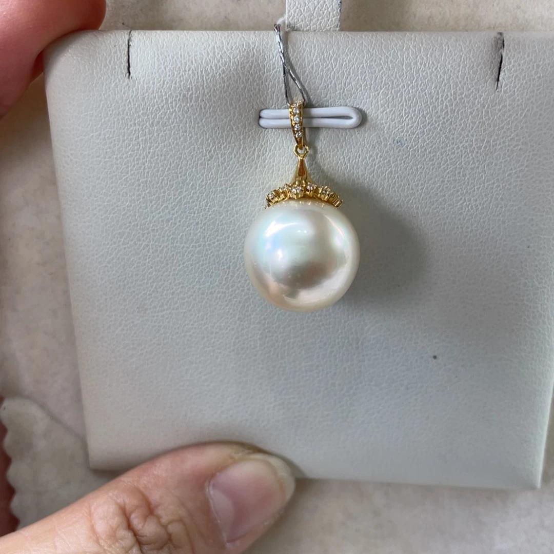 吊坠(不含链)18K金镶嵌海水珍珠干枯玫瑰14-15m m