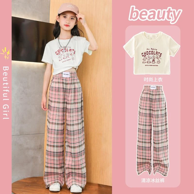 范哲萨2025新款夏季女童短袖套装夏天洋气时髦儿童夏装裤子女大童