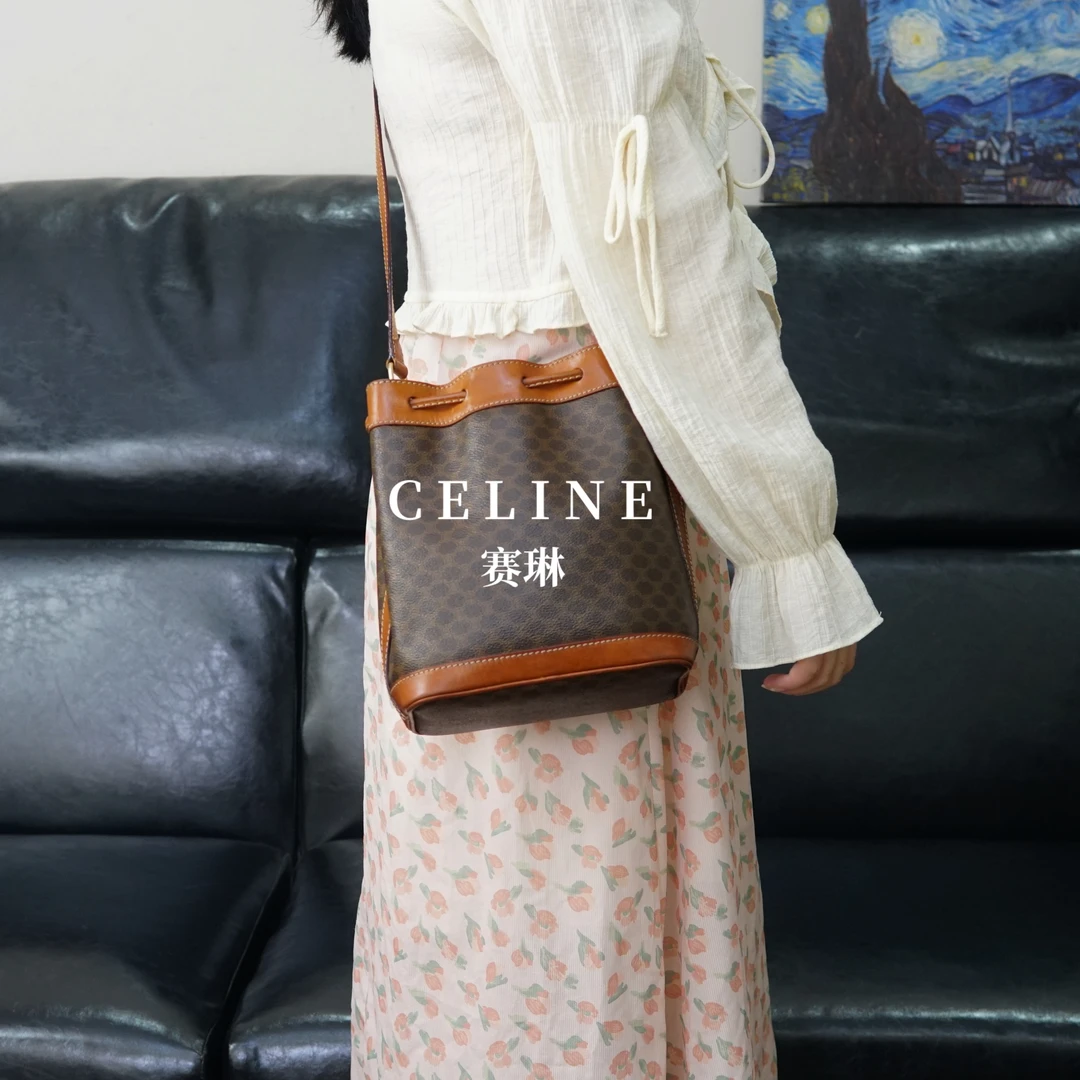 95新 Celine/思琳 老花抽绳水桶包/EE06805054/5054