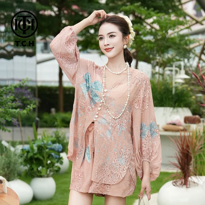 TCH私服烫钻工艺时尚休闲百搭蝴蝶结衬衫女T75B13E5009轻奢tch