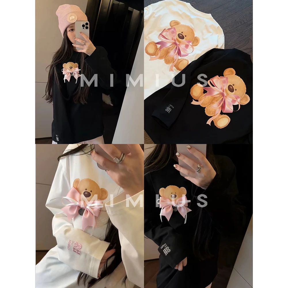 【mimius】七七 萌趣可爱蝴蝶结小熊圆领长袖T恤 汉服G09123
