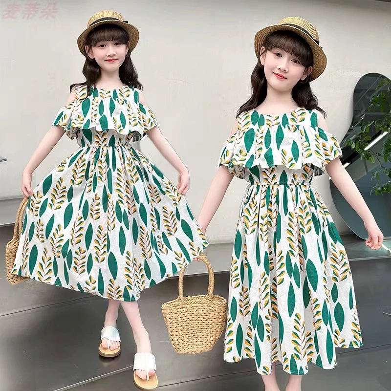 女童连衣裙夏新品露肩公主裙海边度假公主裙碎花长裙田园风网红裙