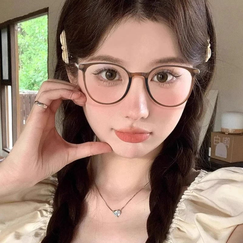 【42号】超轻韩系冷茶色复古大框眼镜女近视可配度数方圆脸显瘦素颜