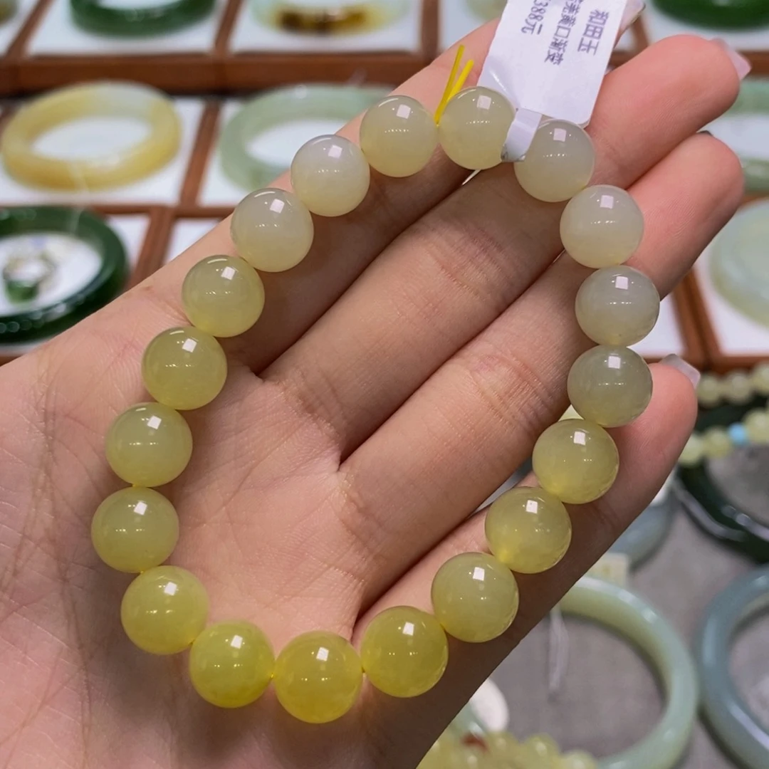 和田玉手镯未镶嵌小*若羌黄口渐变手串卡10