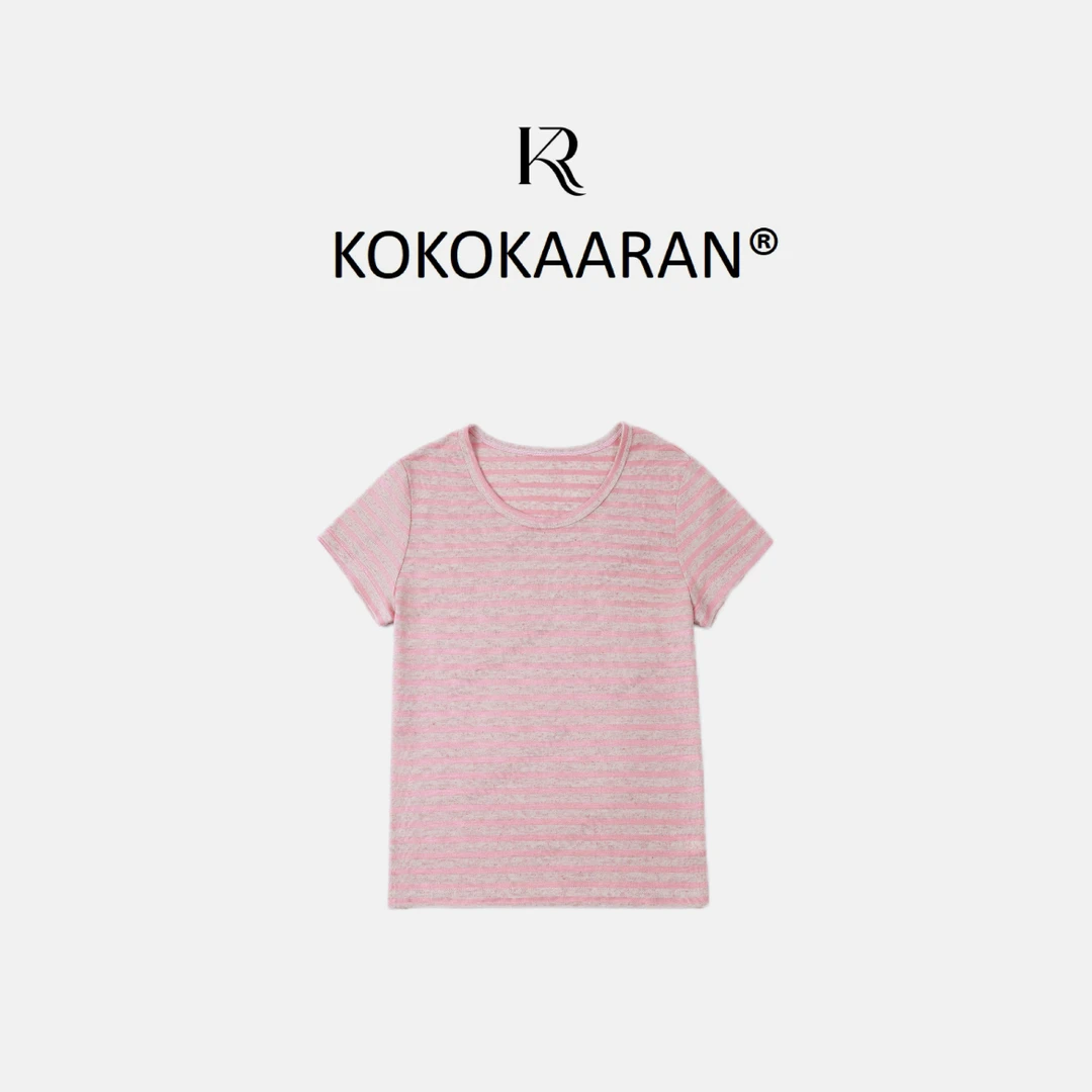 kokokaaran/可可咔伦 2025新款修身显瘦条纹圆领短袖T恤SH250096