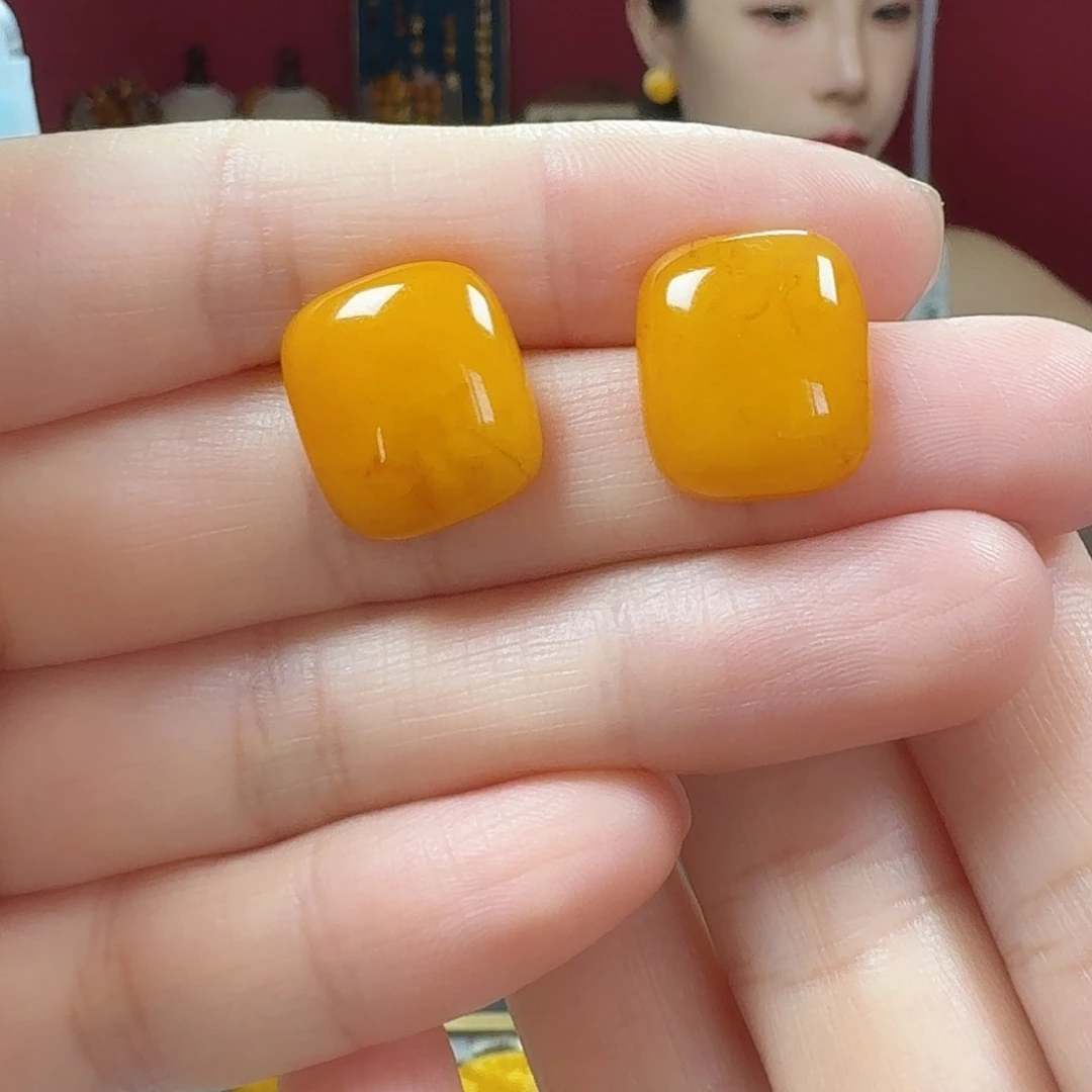 蜜蜡银S925镶嵌耳饰耳钉