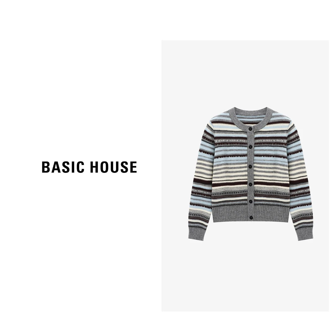 Basic House/百家好秋季新款简约时尚条纹撞色羊毛衫-B0625B5KZS2