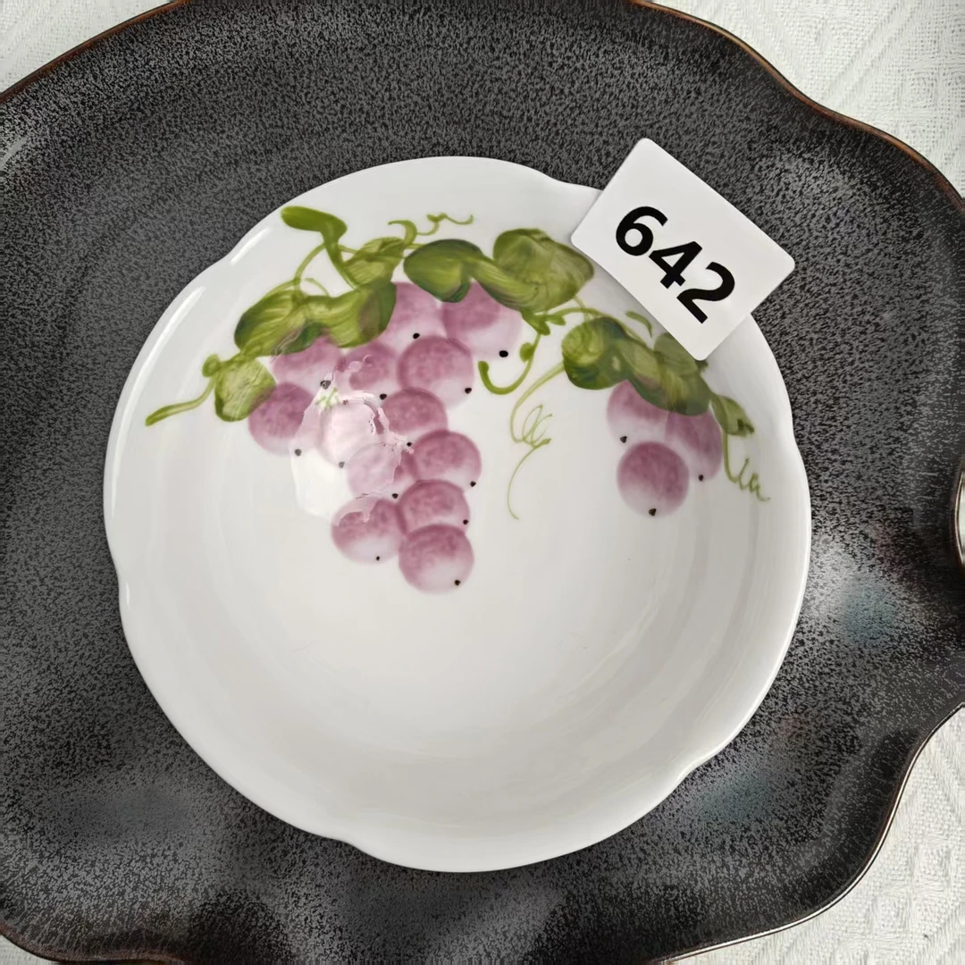 景德镇手绘釉中彩（食品级）高足花口碗花边陶瓷家用642