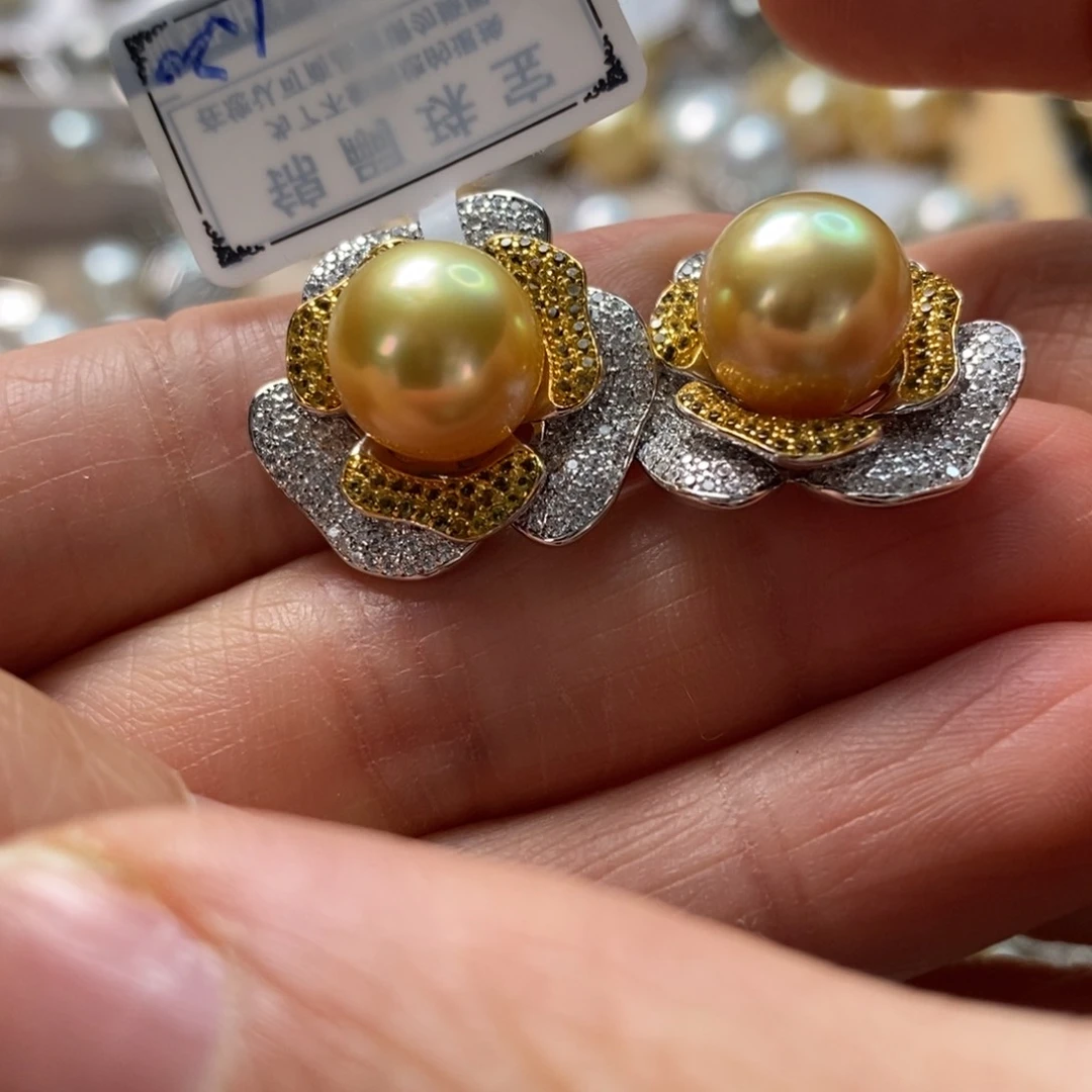 海水珍珠耳饰银S925镶嵌