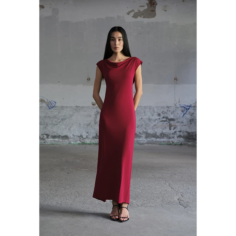 HERLAND她地【修罗场】裸感修身两穿有袖连衣裙女夏优雅轻奢长裙