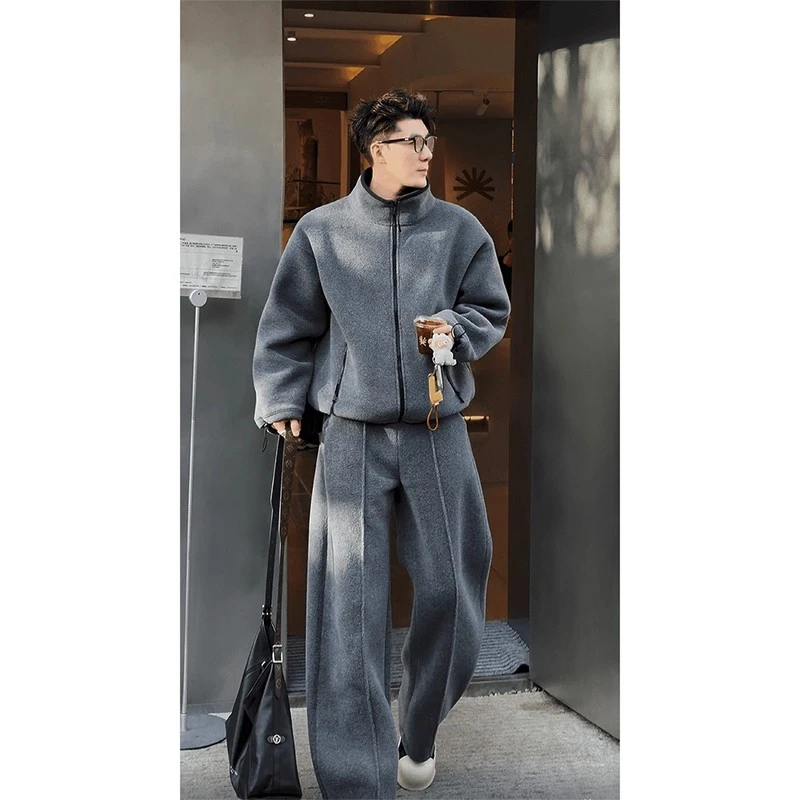 2026超火穿搭一整套重磅双面摇粒绒外套男款裤子秋冬休闲运动套装