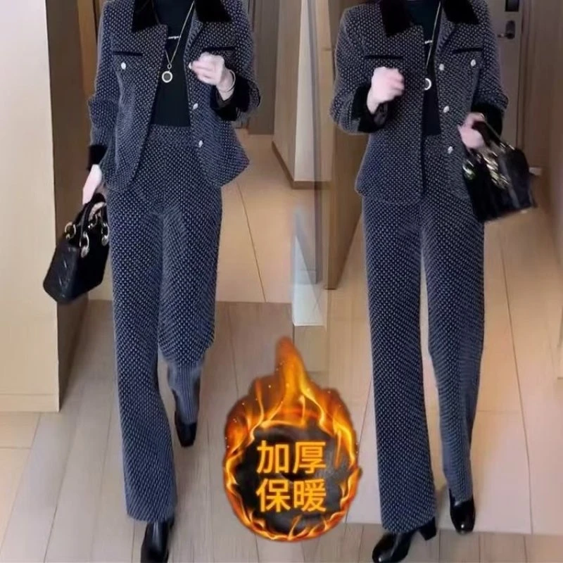 冬季加绒加厚休闲运动套装广州十三行时尚洋气质秋冬女装两件套女