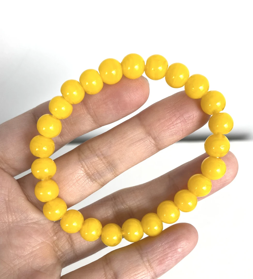 淄博博山大观园鸡油黄色琉璃珠手串珠子直径8毫米